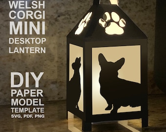 Papieren lantaarn Welsh Corgi: zelfgemaakt laag poly-model (digitale download)