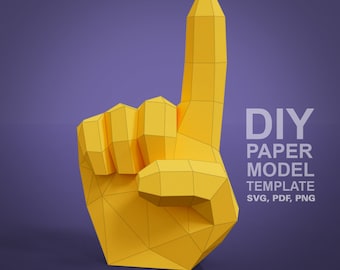 Emoji inspired Hand - Number One! - DIY Low Poly Paper Model Template, Paper Craft