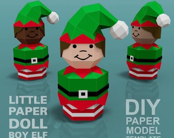 Modello di elfo di carta fai da te: modello di carta low poly (download digitale)
