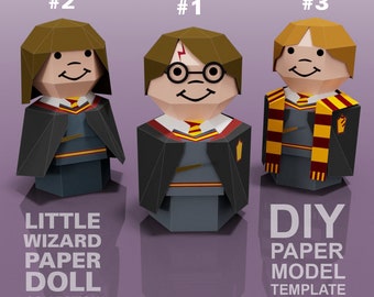 Collezione di bambole di carta Wizard: modello di carta fai da te a basso contenuto di poligoni (download digitale)