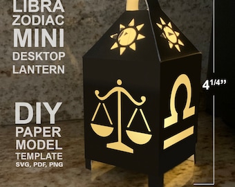 Libra Zodiac Mini Desktop Lantern DIY Low Poly Paper Model Template, Cricut Paper Craft