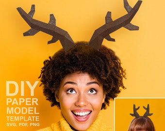 Reindeer Antler Headband DIY Low Poly Paper Model Template, Paper Craft