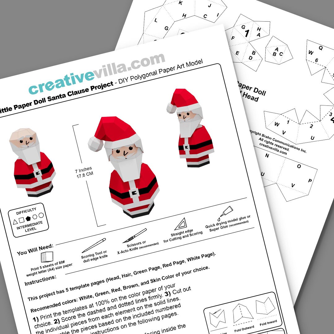 DIY Paper Santa Claus Model: Low Poly Craft Template (digital Download ...