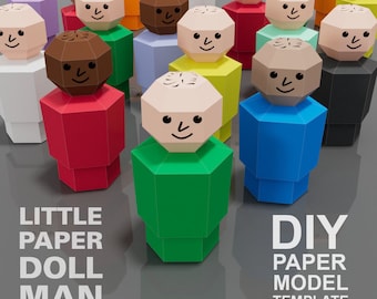 Modello fai da te per bambola di carta low poly (download digitale)