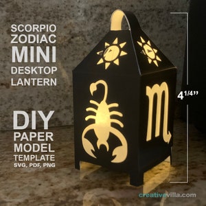 Modèle de mini lanterne de bureau zodiaque Scorpion, bricolage faible poly, modèle de modèle en papier, créations en papier Cricut