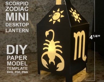 Scorpio Zodiac Mini Desktop Lantern DIY Low Poly Paper Model Template, Cricut Paper Craft