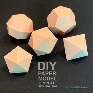 Formas 3D de múltiples caras - Dados - colección DIY Low Poly Paper Model Template, Paper Craft