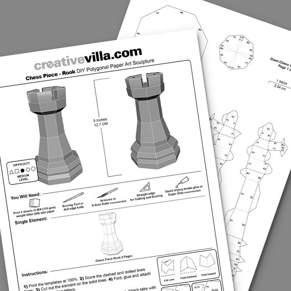 Papercraft Rook Chess Piece Template Geometric Low Poly Rook 