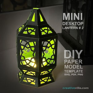 Modello di modello di carta low poly fai da te per mini lanterna da tavolo n. 2, mestiere di carta