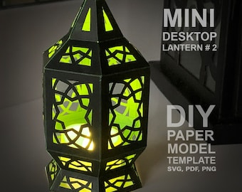 Mini lanterna de mesa #2 modelo de modelo de papel DIY Low Poly, artesanato em papel