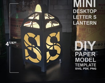 Mini Desktop Letter S Lantern DIY Low Poly Paper Model Template, Cricut Paper Craft