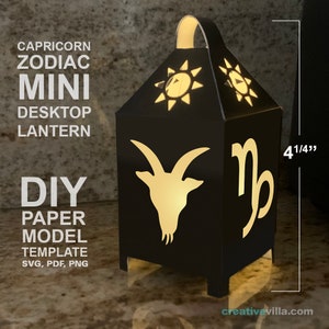 Mini lanterna da tavolo dello zodiaco Capricorno, modello fai da te in carta low poly, artigianato con carta Cricut