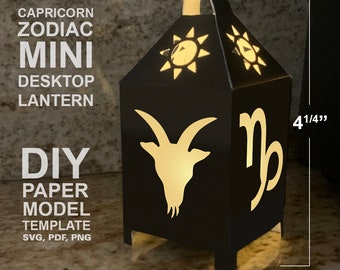 Capricorn Zodiac Mini Desktop Lantern DIY Low Poly Paper Model Template, Cricut Paper Craft