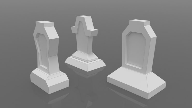Tombstone Rectangle Tombstone Set 4 Low Poly Paper Model Template - Etsy
