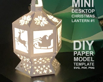 Mini modelo de modelo de papel de baixo poli DIY lanterna de Natal de mesa, artesanato de papel