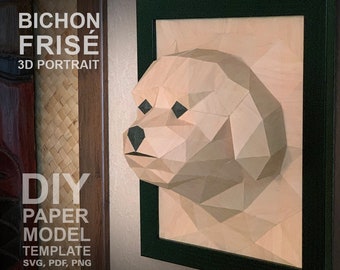 Bichon Frise 3D Paper Portrait: DIY Low Poly Model (Digital Download)