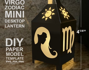 Virgo Zodiac Mini Desktop Lantern DIY Low Poly Paper Model Template, Cricut Paper Craft