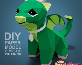 Villa Buddies - Dragon - DIY Low Poly Paper Model Template, Paper Craft