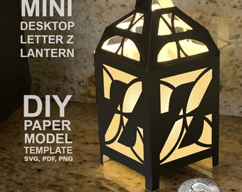 Mini Desktop Letter Z Lantern DIY Low Poly Paper Model Template, Cricut Paper Craft
