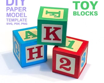 Toy Alphabet Learning Blocks - DIY Paper Model Template, Paper Craft, Cricut