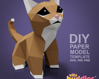 Villa Buddies - Kitten - DIY Low Poly Paper Model Template, Paper Craft