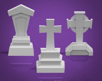 Tombstones Set 3 Low Poly Paper Model Template