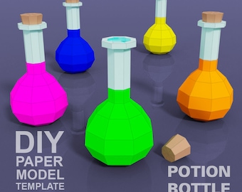 Potion Bottle #1- DIY Low Poly Paper Model Template, Paper Craft