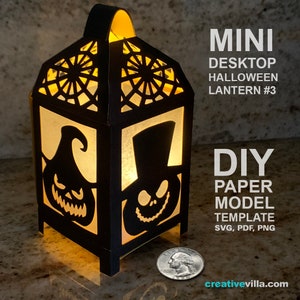 Mini lanterna da tavolo di Halloween n. 3 fai da te modello di carta low poly, modello di carta artigianale
