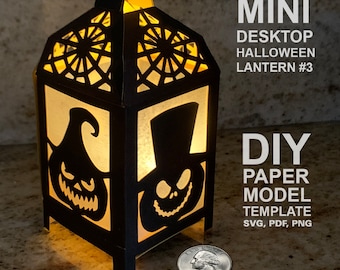 Mini lanterna de mesa de Halloween #3 DIY modelo de modelo de papel low poly, artesanato em papel