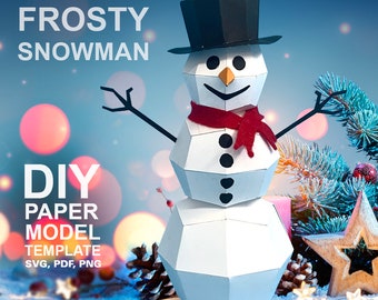 Frosty Snowman - DIY Polygonal Paper Art Model Template, Paper Craft
