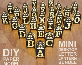 DIY Mini Letter Lantern Paper Model: Desktop Alphabet Bundle (Digital Download)