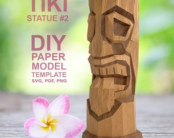 Statua di Tiki n. 2 - Modello di modello artistico di carta poligonale fai-da-te, mestiere di carta