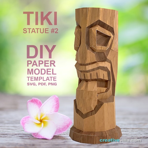Tiki Statue # 2 - Polygonale Papierkunst Modell Vorlage, Papier Handwerk