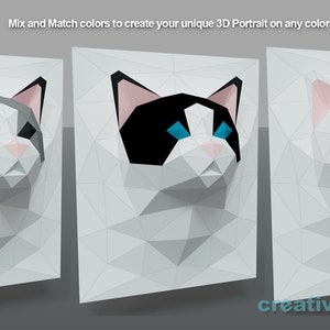 Ragdoll Cat 3D Portrait Wall Sculpture DIY Low Poly Paper Model Template, Paper Craft image 5