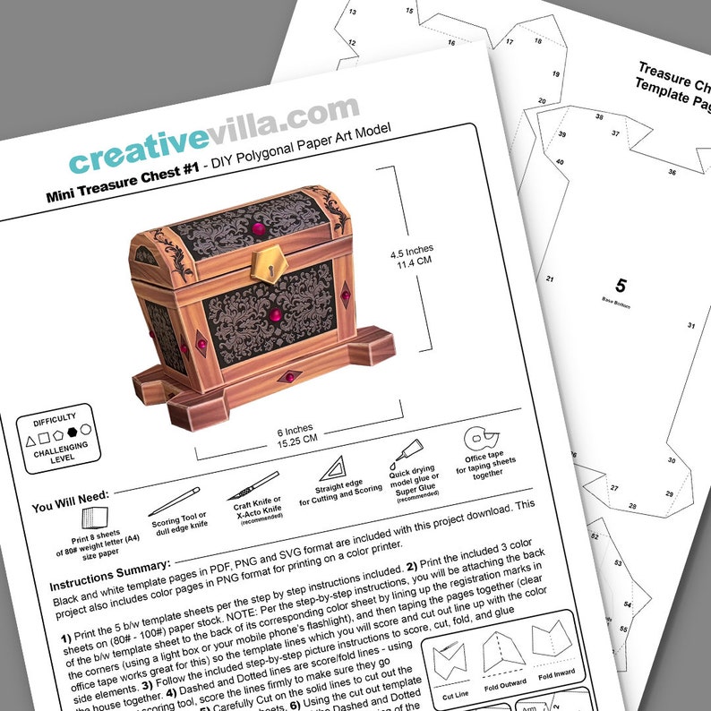 Mini Treasure Chest 1 DIY Polygonal Paper Art Model Template, Paper