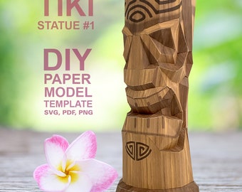 Estátua Tiki #1 - Modelo de modelo de arte em papel poligonal DIY, artesanato em papel