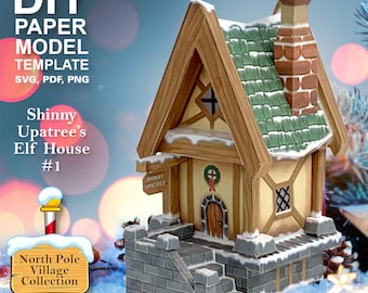 Modelo de papel da casa dos elfos: Vila do Polo Norte de Shinny Upatree (modelo faça você mesmo)