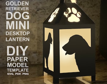 Golden Retriever Dog Lantern: DIY Paper Model Template (Digital Download)