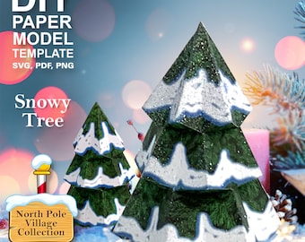 North Pole Village - Snowy Tree - DIY Polygonal Paper Art Model Template, Paper Craft