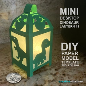 Dinosauro Mini Lanterna da tavolo #1 Modello di modello di carta low poly fai da te, creazione di carta