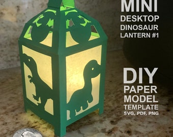 Dinosaur Mini Desktop Lantern #1 DIY Low Poly Paper Model Template, Paper Craft