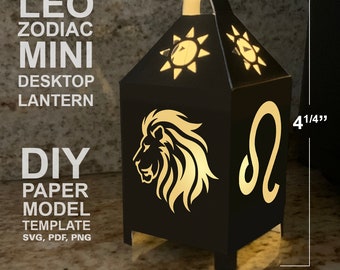 Mini lanterna da tavolo Leo Zodiac Modello modello di carta low poly fai da te, creazione di carta Cricut