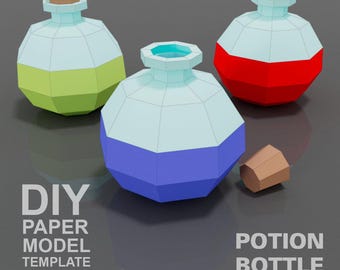 Frasco de Poção nº 3 - Modelo de Papel Low Poly para Faça Você Mesmo, Artesanato em Papel