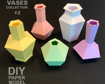 Collezione Simple Vases #2 (set 6-10) Modello di modello di carta low poly fai da te, creazione di carta