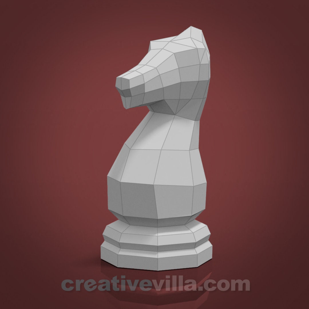 Giant Chess Piece Knight DIY Low Poly Paper Model Template Etsy