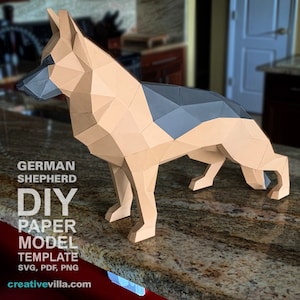 Cane da pastore tedesco - Modello di modello di carta low poly fai da te, creazione di carta