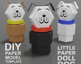 Modello fai da te di cane in carta low poly (download digitale)