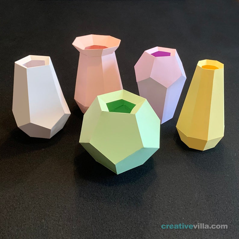 Simple Vases Collection 1 Sets 1-5 DIY Low Poly Paper Model Template, Paper Craft image 3