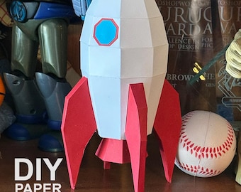 Mini Retro Rocket #1 - DIY Polygonal Paper Art Model Template, Paper Craft