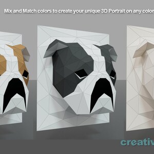 English Bulldog 3D Portrait Wall Sculpture DIY Low Poly Paper Model Template, Paper Craft image 4